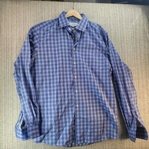 Eton Shirt Mens Large 41‎ 16 Blue Check Contemporary Dress Button Up Long Sleeve